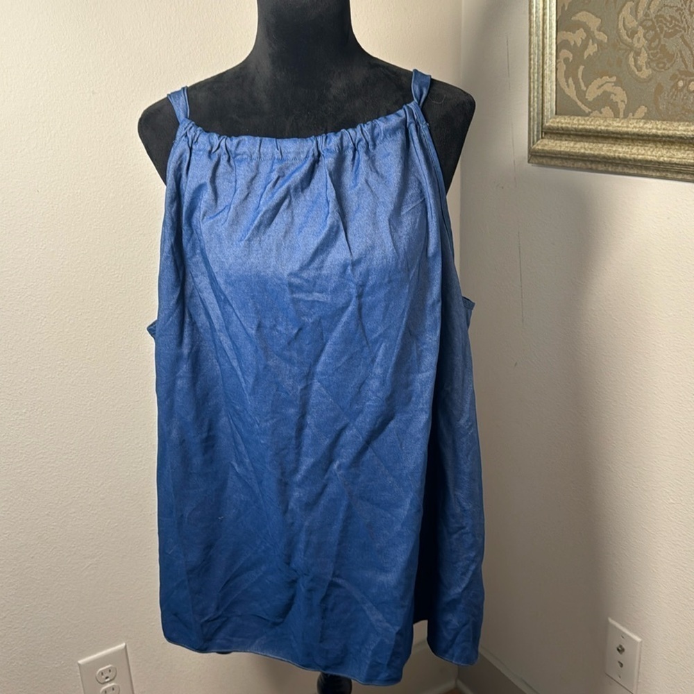 Ashley Stewart chambray sleeveless Sz 26/28 top blouse ties back